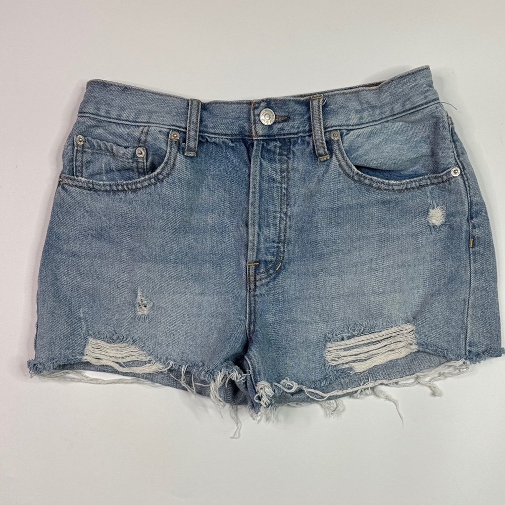 We The Free Distressed Mid Rise Button Fly Denim Shorts Size 29